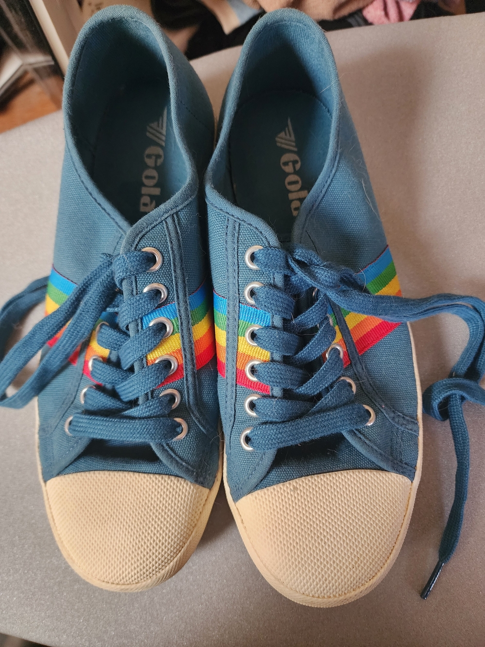Gola Blue Canvas Sneakers with Rainbow Stripe